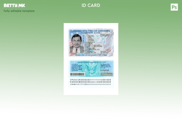 Шаблон за лична карта за американски пасош во модерен стил